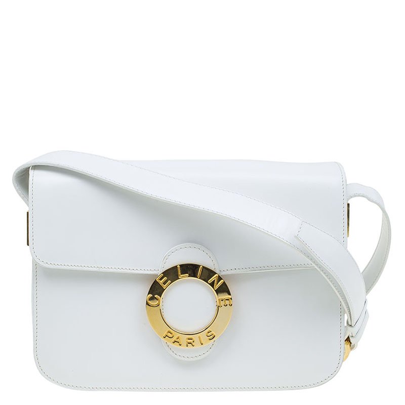 Celine White Leather Vintage Shoulder Bag