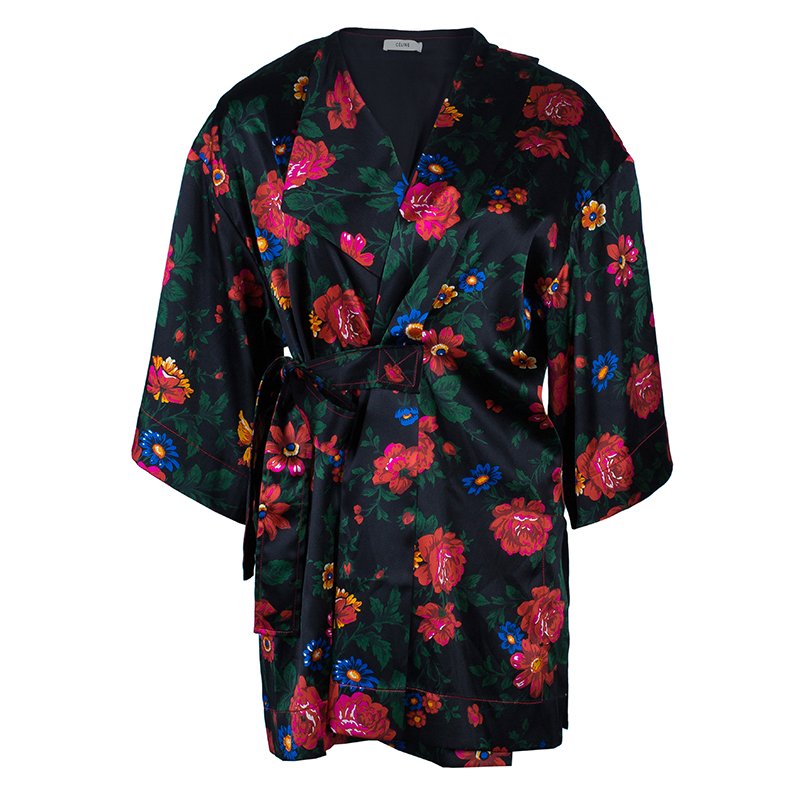 Celine Multicolor Floral Print Kimono Top M