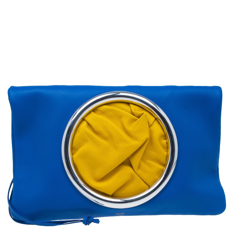Celine Blue/Yellow Nappa Leather Eyelet Pouch