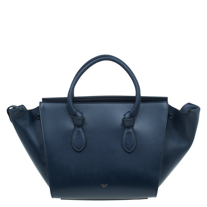 Pre Owned Celine Navy Blue Leather Mini Tie Tote