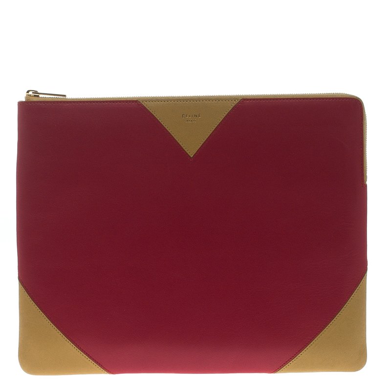Pre Owned Celine Red/Brown Leather Large Coeur Clutch