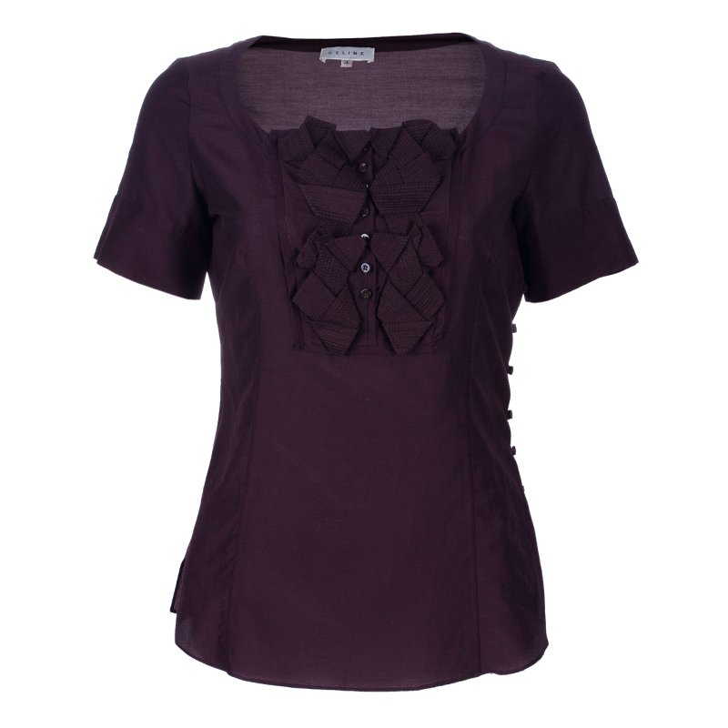 Pre Owned Celine Burgundy Short Sleeve Top S