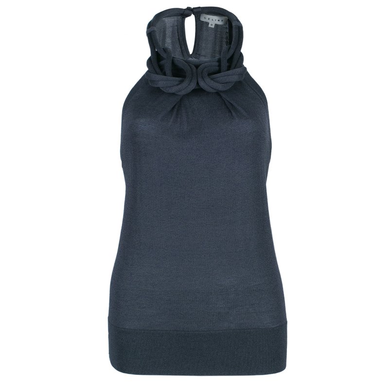 Pre Owned Celine Grey Necklace Knit Top M