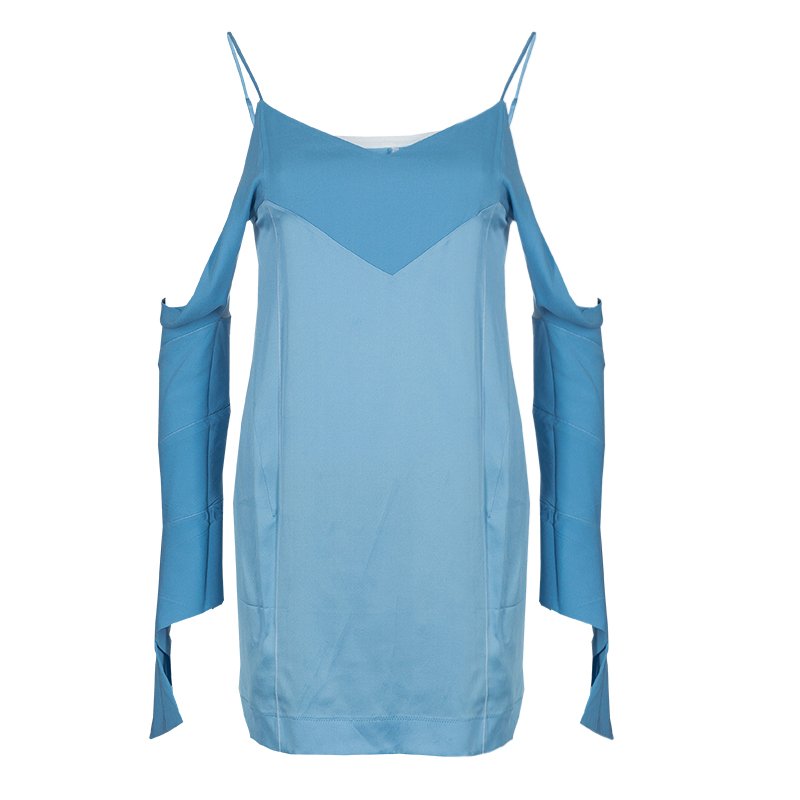 Pre Owned Celine Blue Cut-Out Long Sleeve Silk Top S