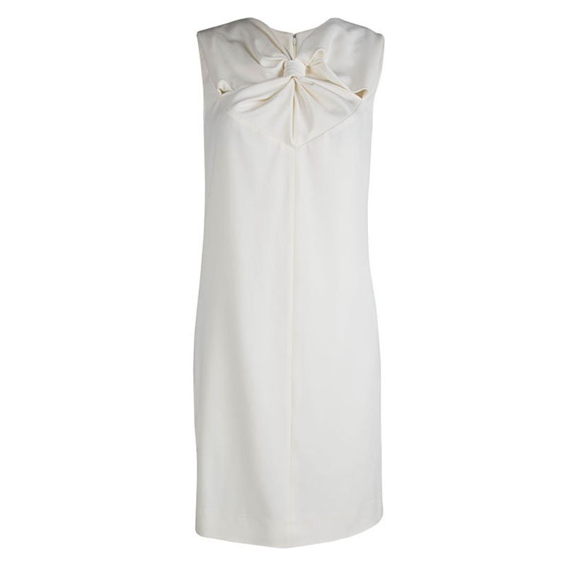 Celine Cream Wool Twist Front Detail Sleeveless Dress M