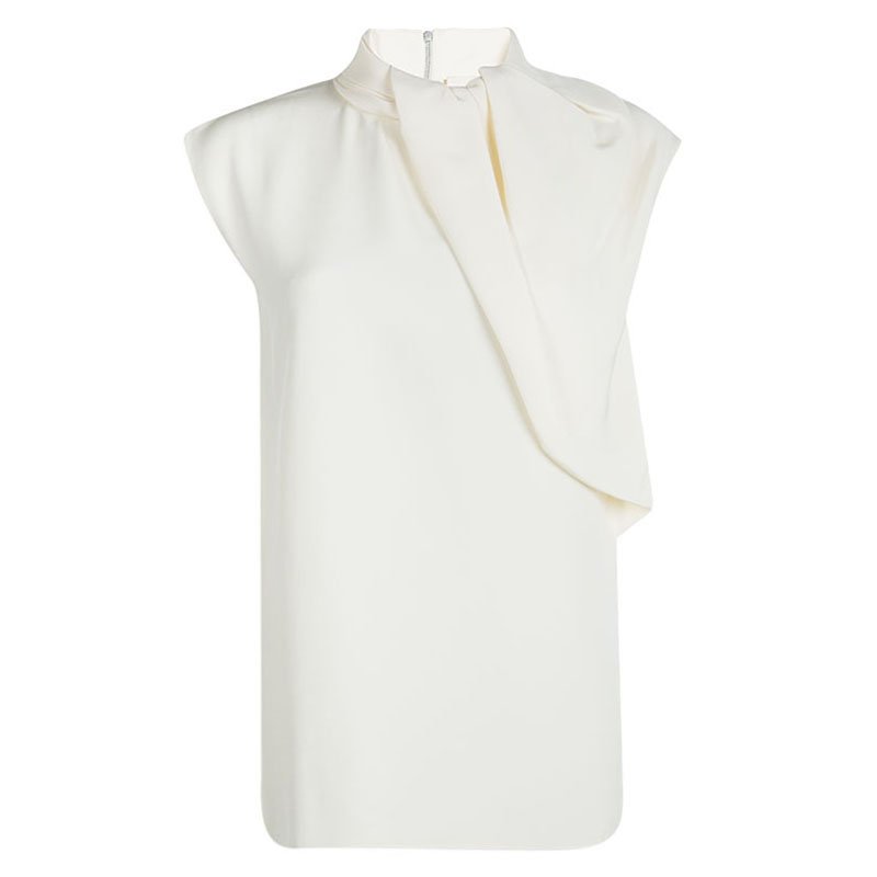 Celine Cream Silk Drape Detail Sleeveless Top M