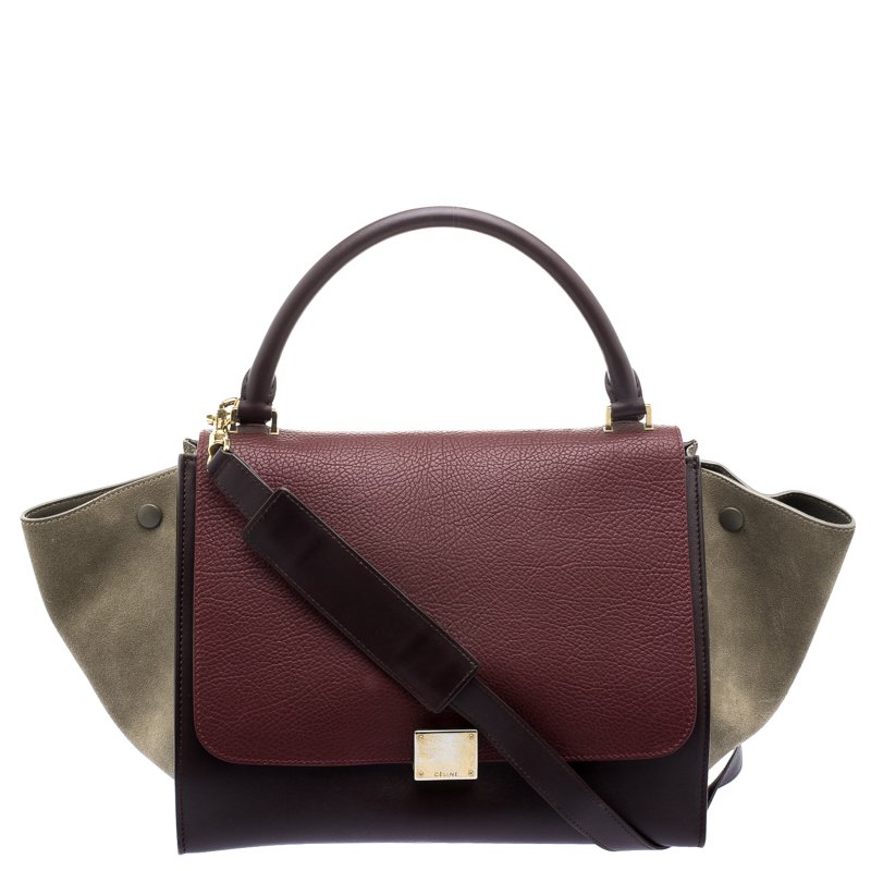 Pre Owned Celine Tri Color Leather and Suede Medium Trapeze Bag