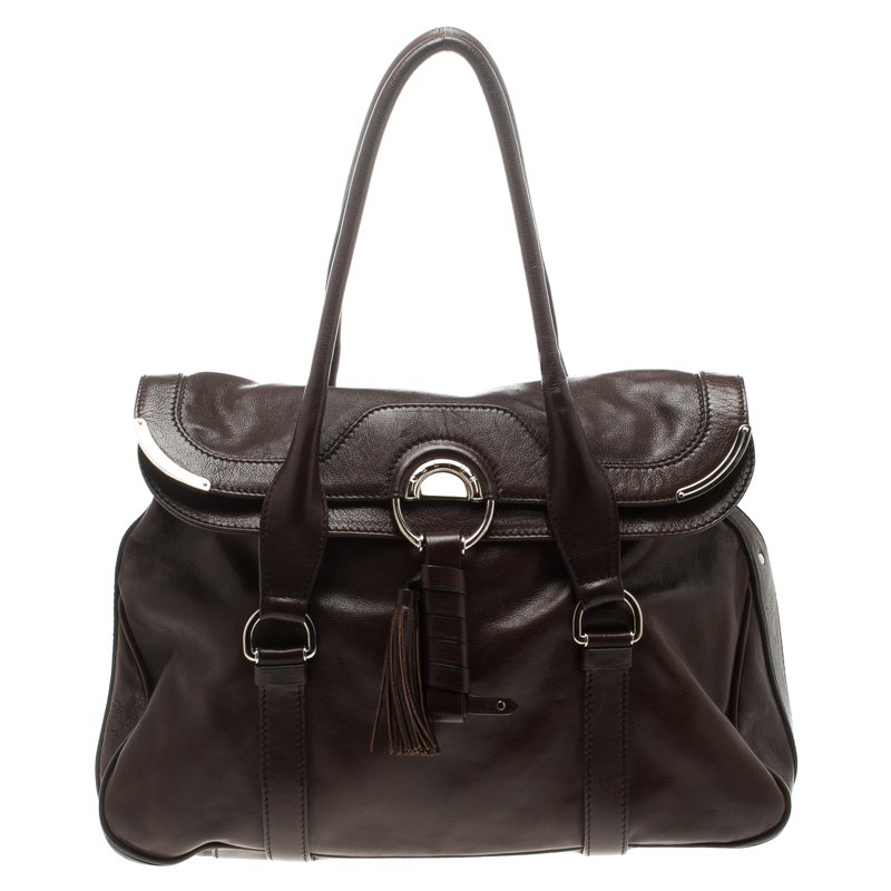 مملوكة مسبقًا Céline Brown Leather Tassel Satchel