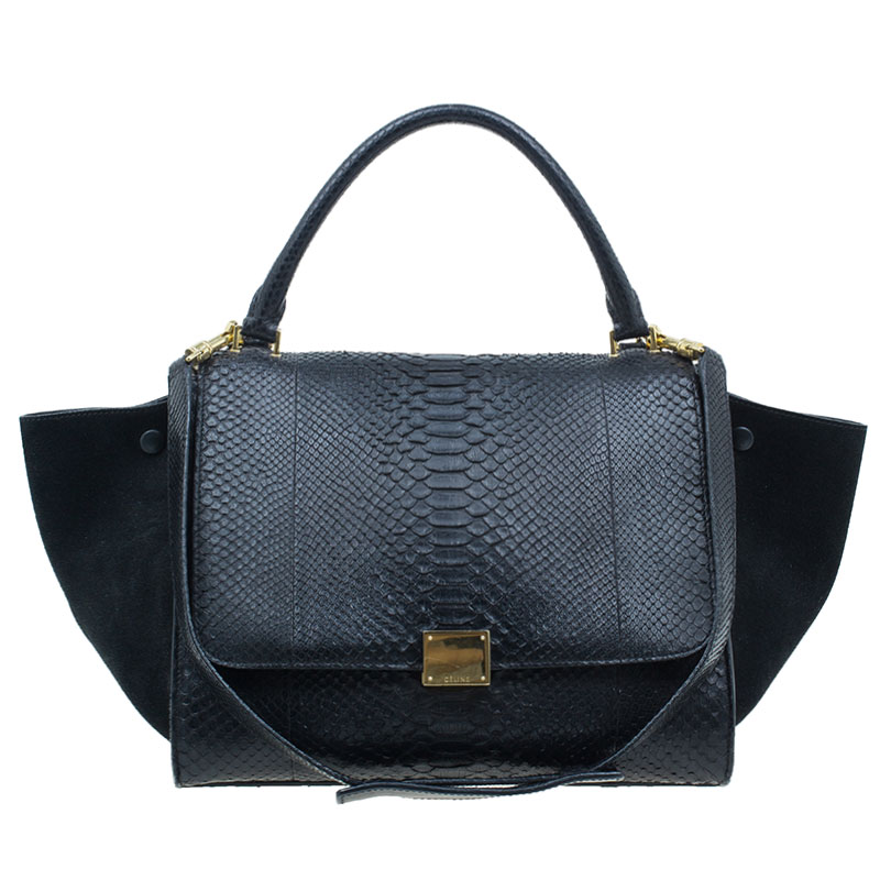 Pre Owned Celine Black Python Trapeze Top Handle Bag