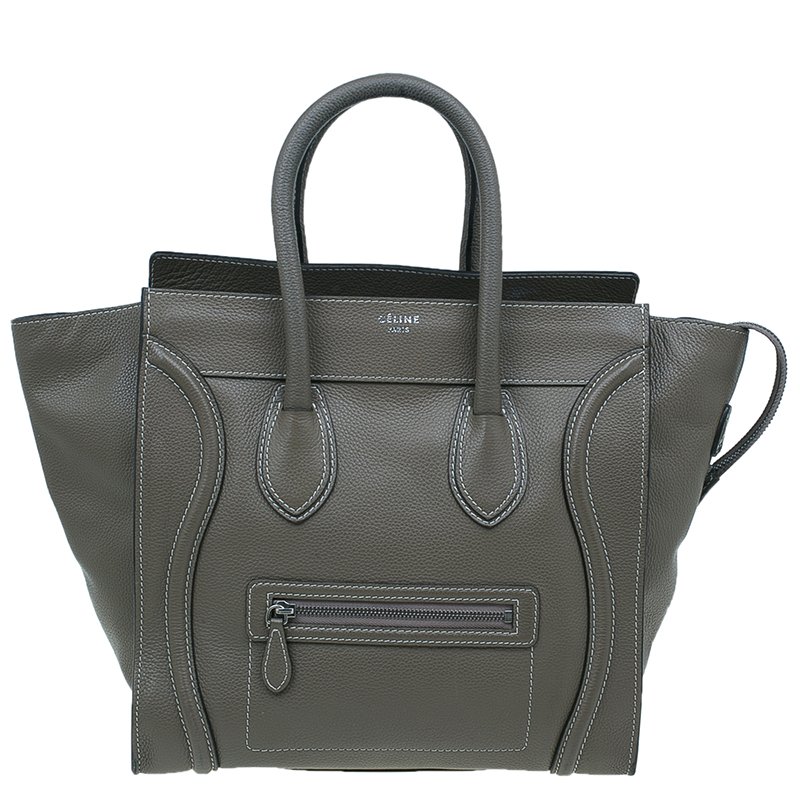 Pre Owned Celine Grey Leather Mini Luggage Tote Bag