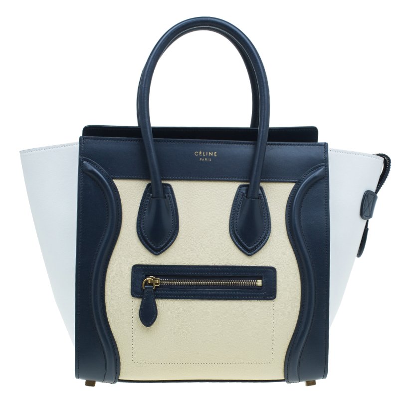 Pre Owned Celine Tri color Leather Micro Luggage Tote