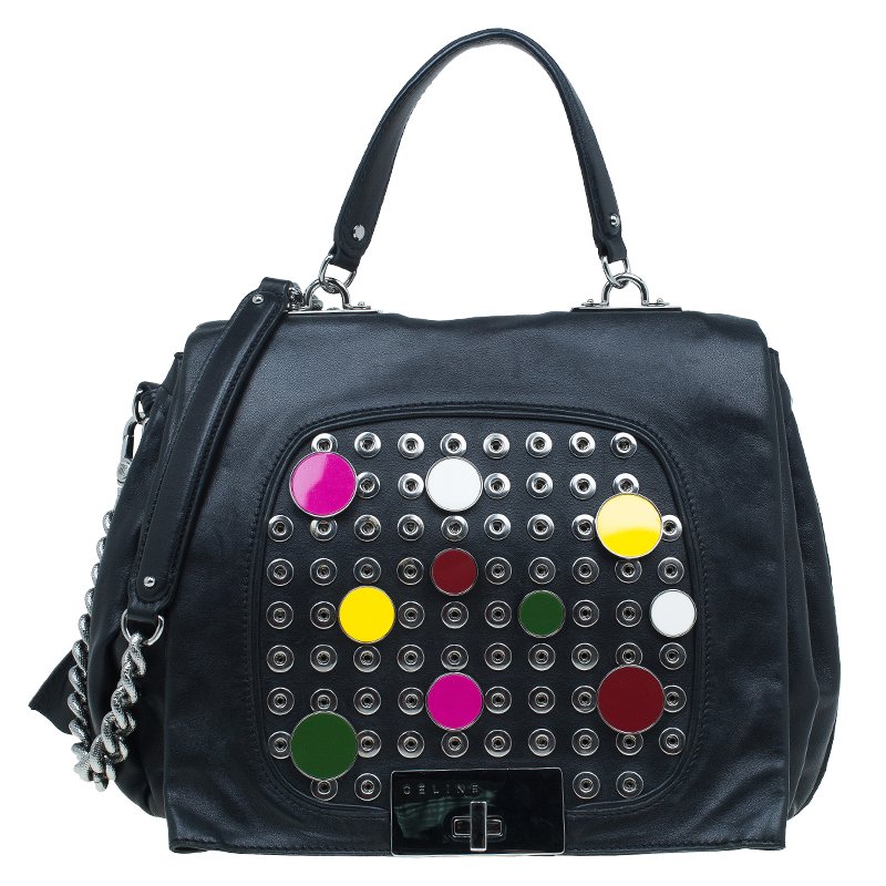 Pre Owned Celine Black Soft Leather Snaps Top Handle Bag