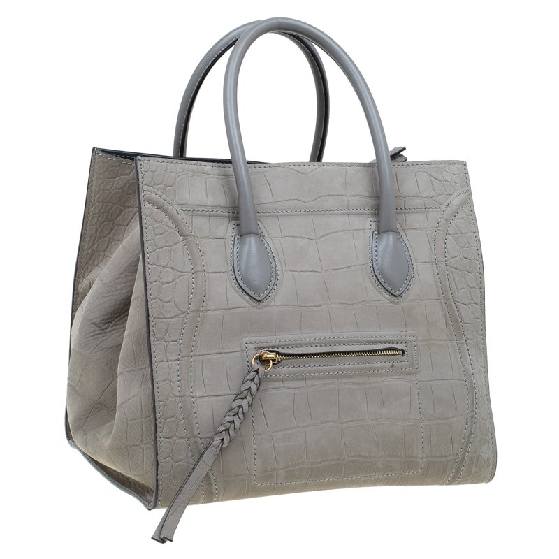 Celine Grey Croc Embossed Leather Small Phantom Luggage Tote