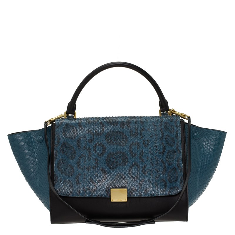Celine Blue/Black Python Medium Trapeze Bag