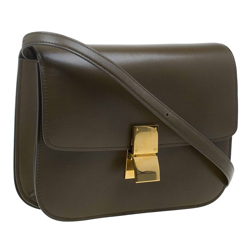 Celine Olive Green Leather Medium Classic Box Shoulder Bag For Sale at  1stDibs