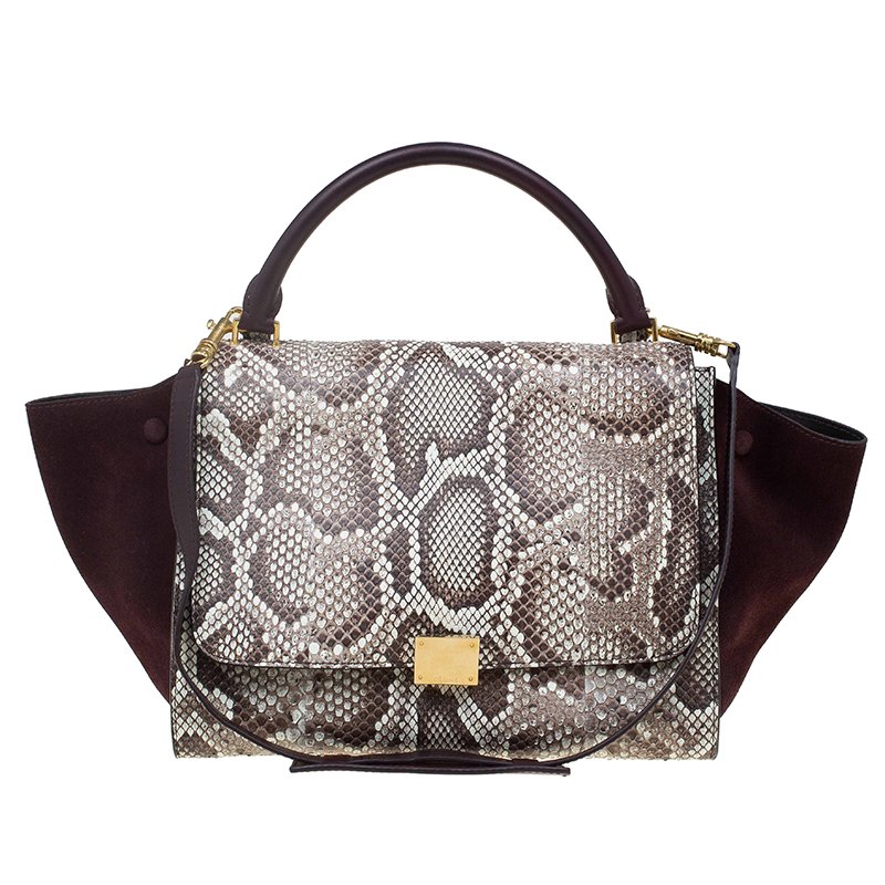 Celine Brown Python and Suede Medium Trapeze Bag