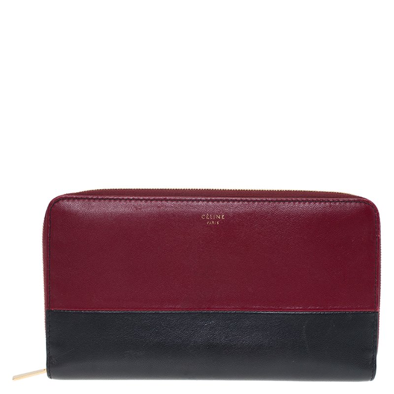 Bi Color Leather Zip Around Wallet 