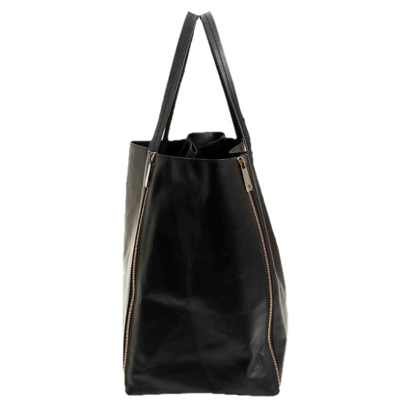 Celine Black Leather Gusset Cabas Tote Bag Celine