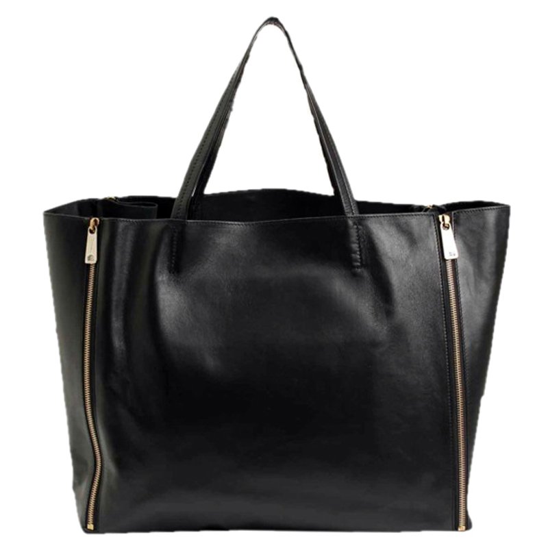 Celine Black Leather Vertical Gusset Zip Mesh Cabas Tote Bag - Yoogi's  Closet