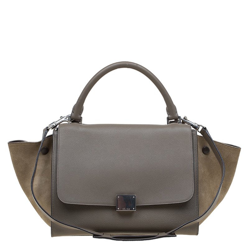 Pre Owned Celine Beige Leather and Suede Small Trapeze Bag