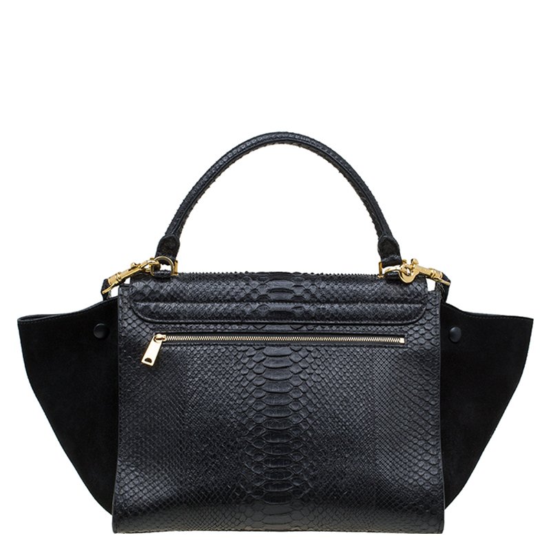 Celine Black Python and Suede Medium Trapeze Bag Celine TLC