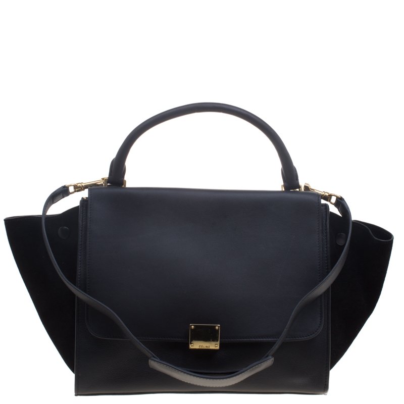 Pre Owned Celine Black Leather and Suede Medium Trapeze Tote