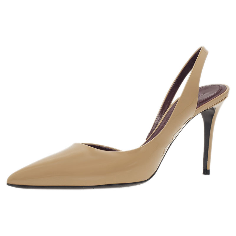 Celine Beige Patent D'Orsay Slingback Sandals Size 39