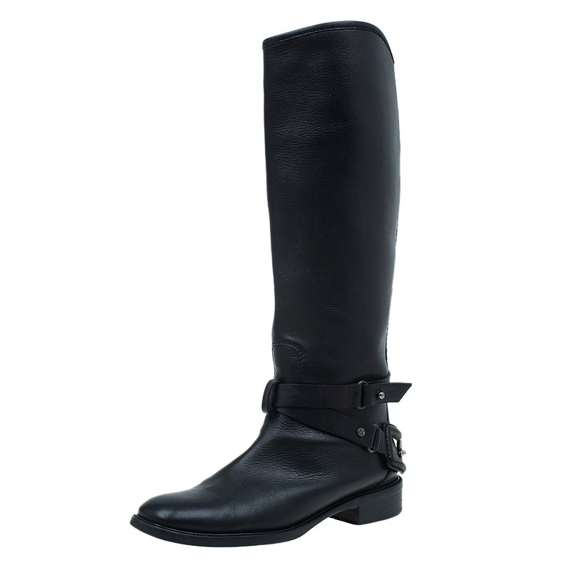 Celine Black Leather Buckle Detail Over the Knee Boots Size 39