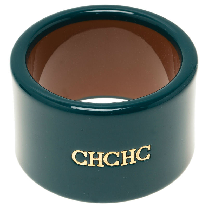 Pre Owned CH Carolina Herrera Green Extra Wide Cuff Bracelet Size M