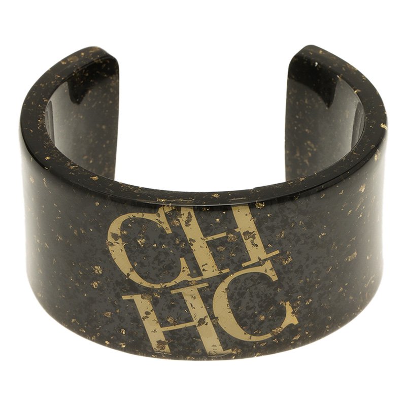 Pre Owned CH Carolina Herrera Brown and Gold Resin Bangle Bracelet