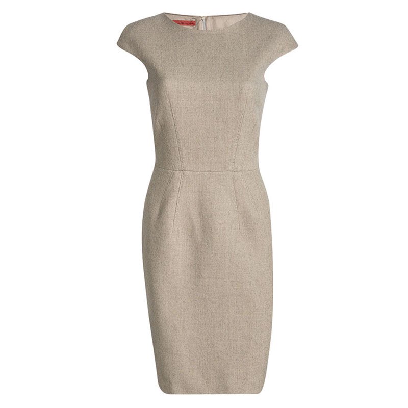 مملوكة مسبقًا CH Carolina Herrera Beige Wool Cap Sleeve Sheath Dress S