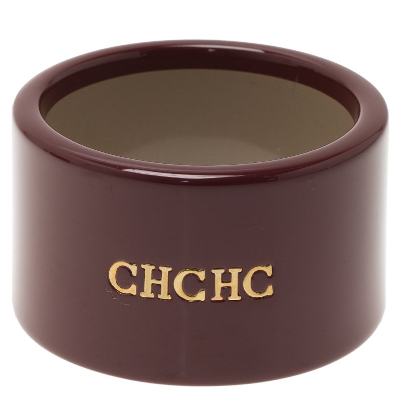 Pre Owned CH Carolina Herrera Burgundy Extra Wide Cuff Bracelet