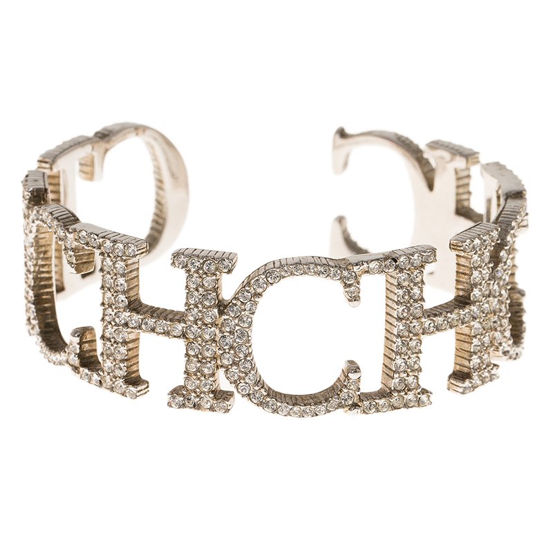 Pre Owned CH Carolina Herrera Silver Studded Open Cuff  Bracelet