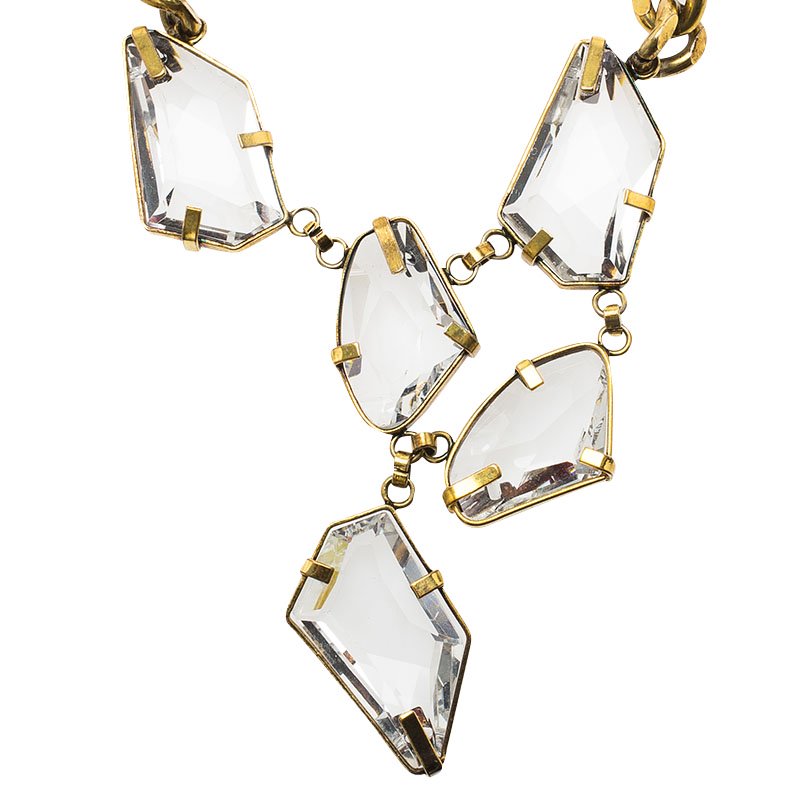 Pre Owned CH Carolina Herrera Chunky Crystals & Gold Tone Chain Necklace