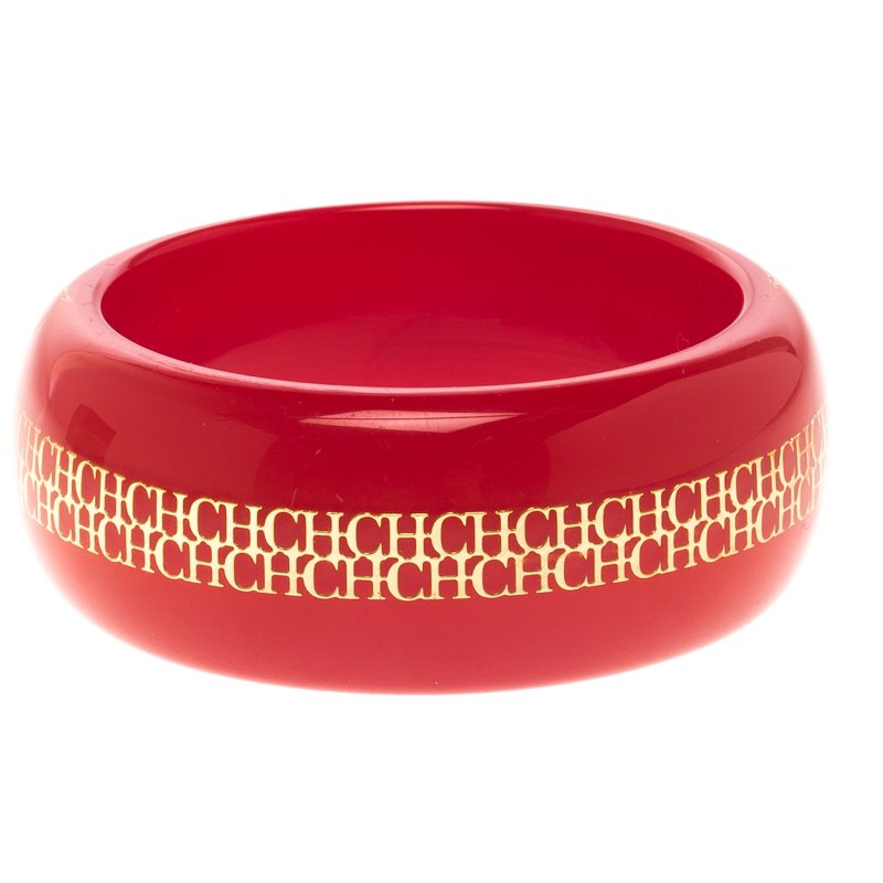 CH Carolina Herrera Red Resin Gold Tone Wide Bangle Bracelet 20cm CH ...