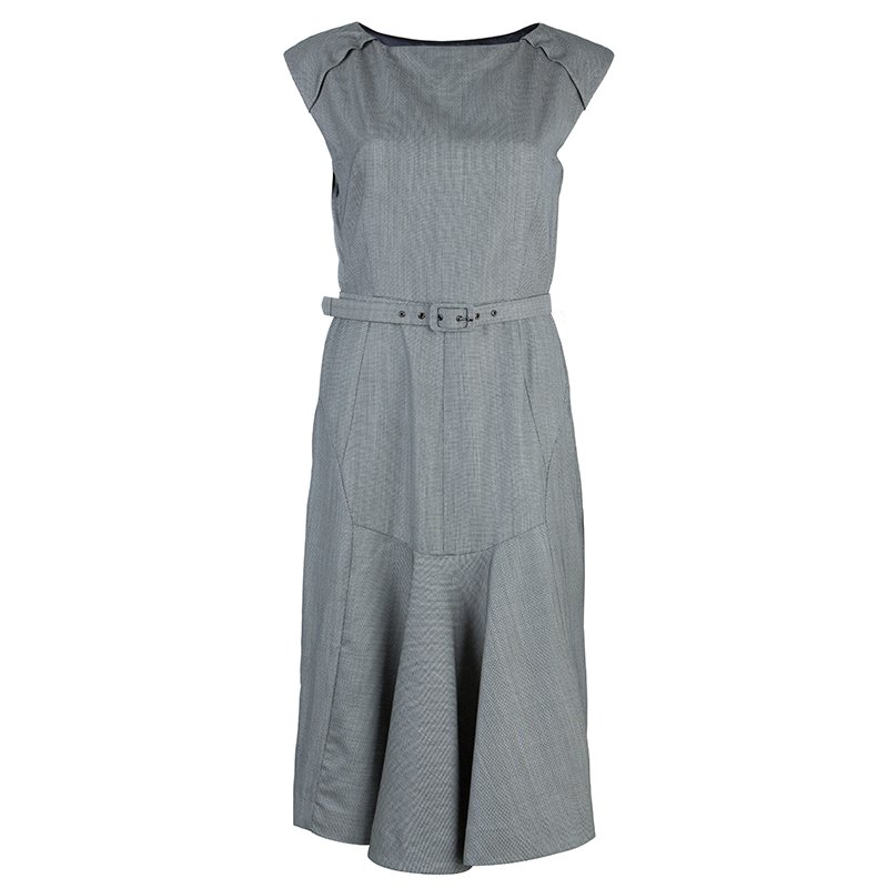 مملوكة مسبقًا CH Carolina Herrera Grey Wool Belted Dress L