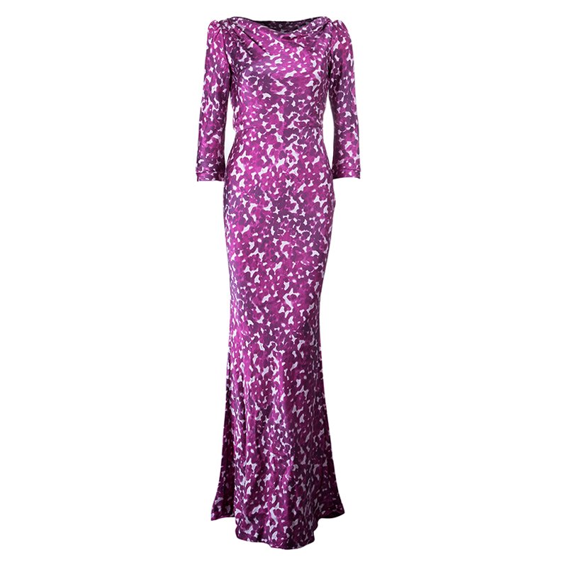 مملوكة مسبقًا فستان سي أتش كارولينا هيريرا مطبوع بأكمام طويلة ماكسي M