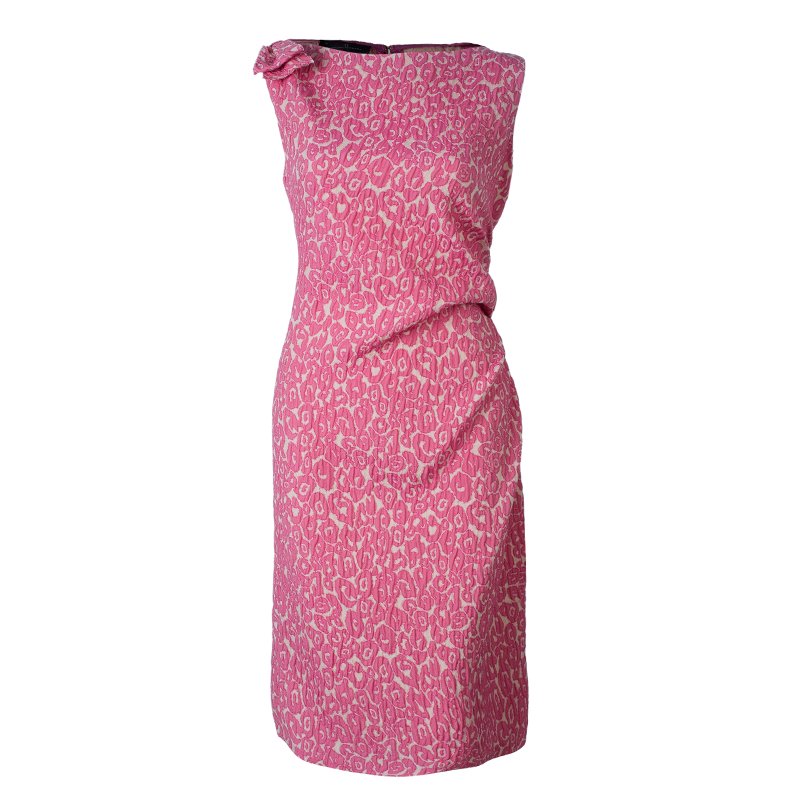 مملوكة مسبقًا CH Carolina Herrera Pink Leopard Print Sleeveless Dress L
