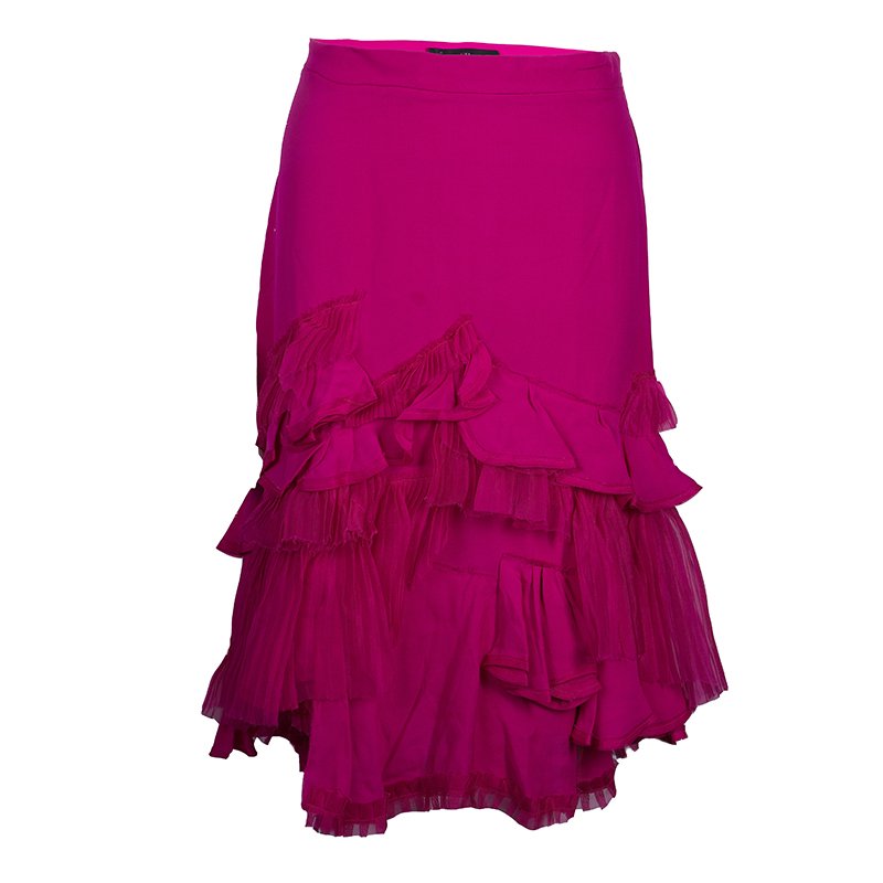 Pre Owned CH Carolina Herrera Pink Silk Pleated Skirt M