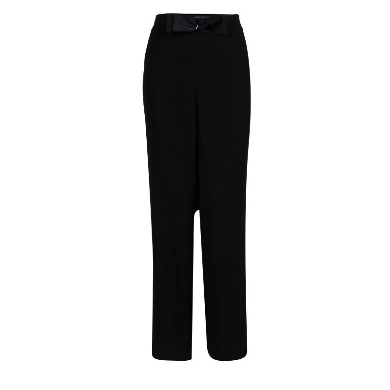 Pre Owned CH Carolina Herrera Black Bow Detail Wide Leg Trousers M