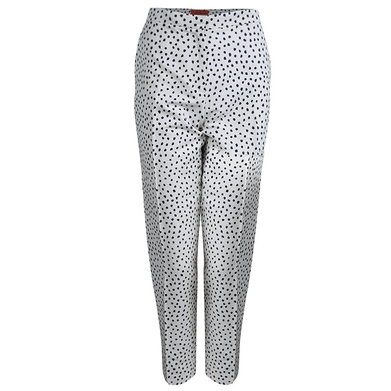 Pre Owned CH Carolina Herrera White Dotted Trousers M