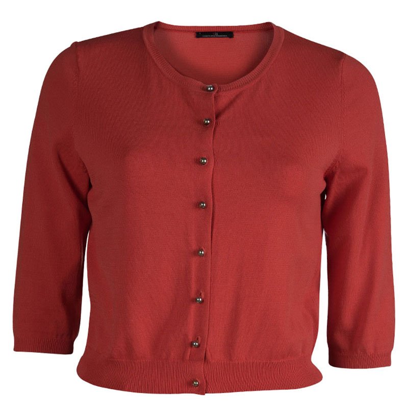 Pre Owned CH Carolina Herrera Red Cropped Cardigan S