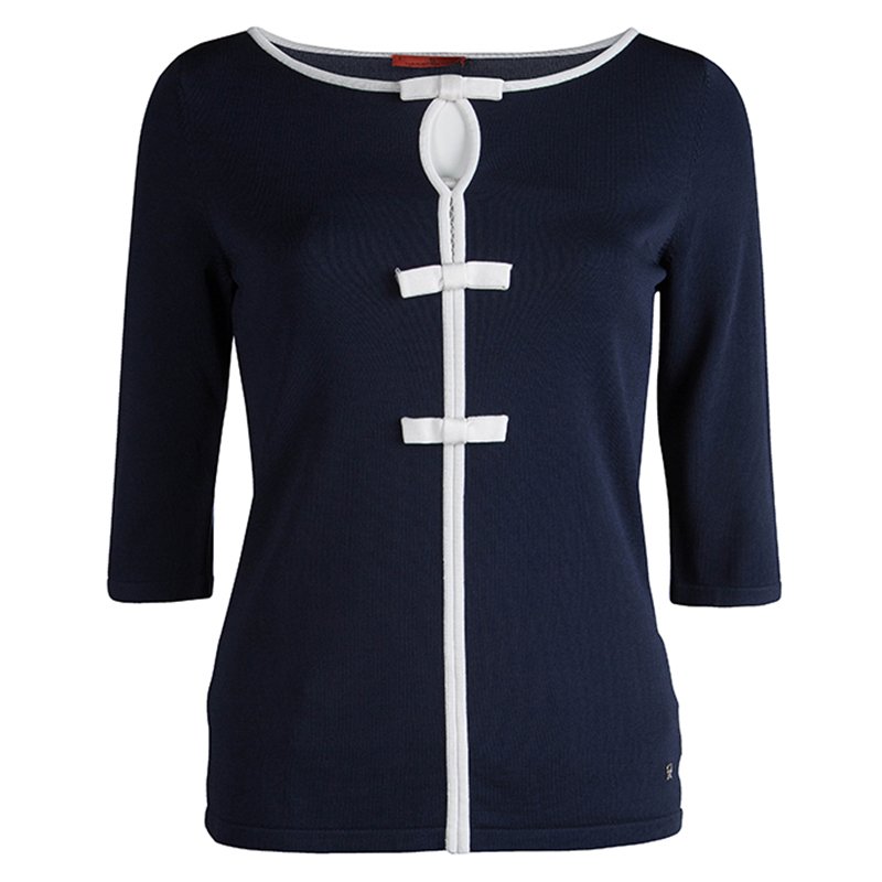 مملوكة مسبقًا توب سي أتش كارولينا هيريرا بفيونكة تريكو أزرق كحلي S