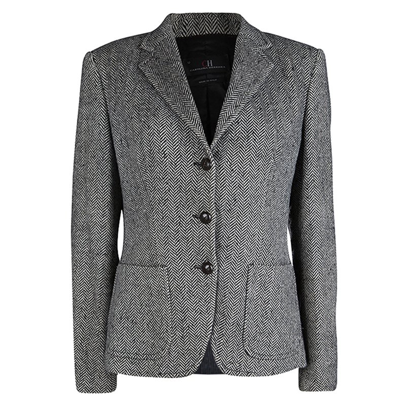 CH Carolina Herrera Monochrome Herringbone Skirt Suit L