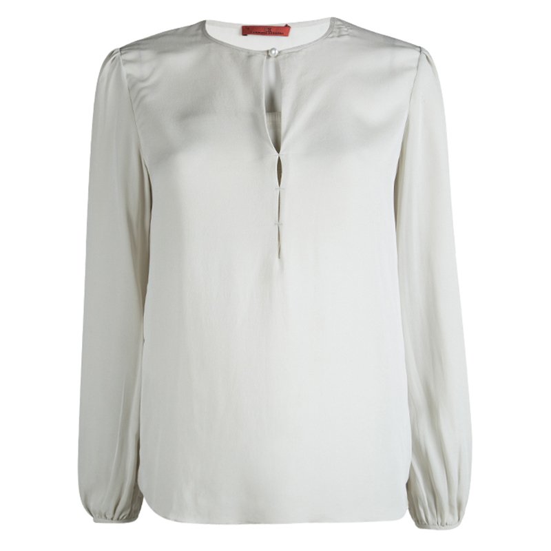 Pre Owned توب سي اتش كارولينا هريرا أكمام طويله رصاصي L