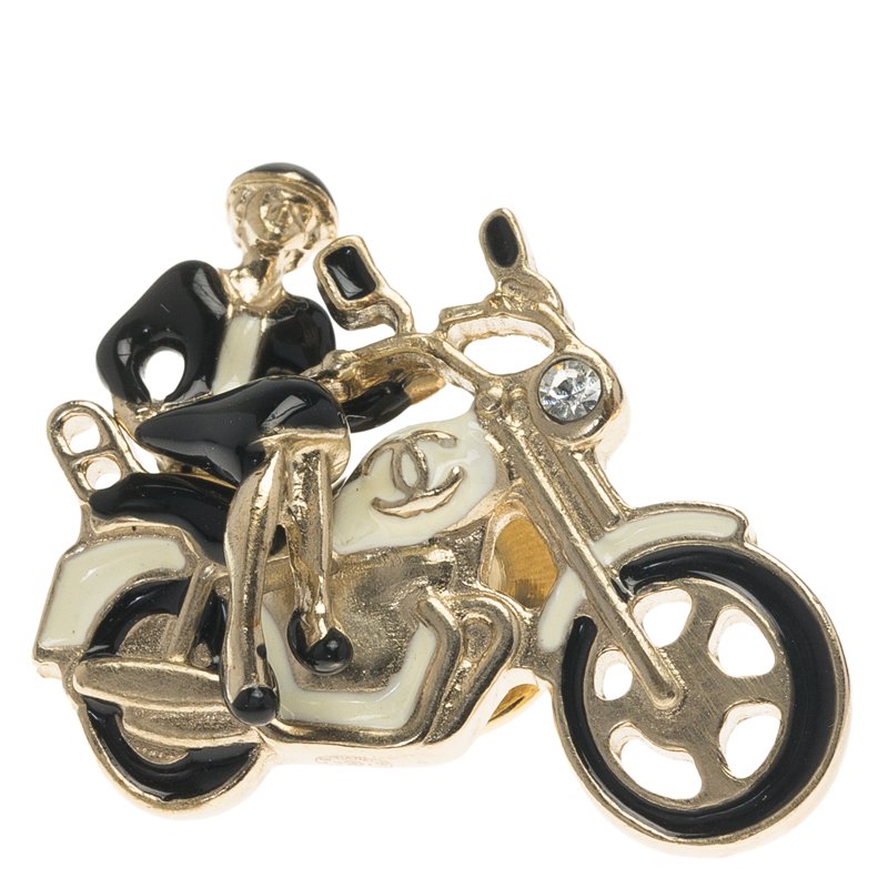 Pre Owned Chanel Mademoiselle Biker Babe Enamel Pin Brooch