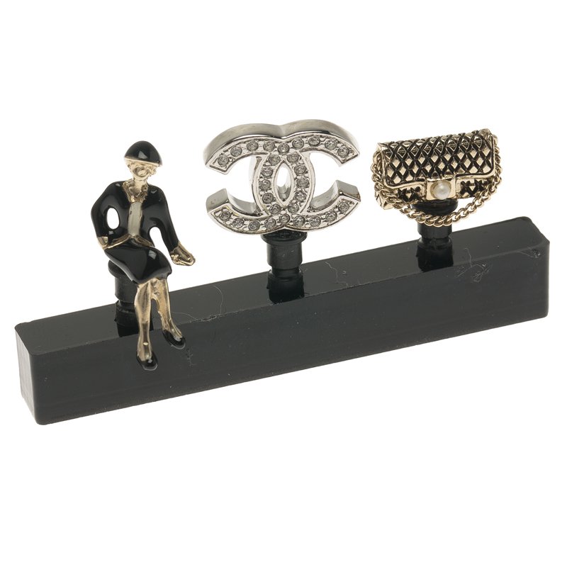 Pre Owned Chanel CC Smartphone Dust Plugs, A Set Of Three Charms