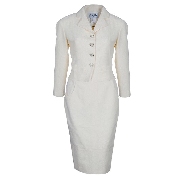 Chanel Off-white Tweed Skirt Suit M