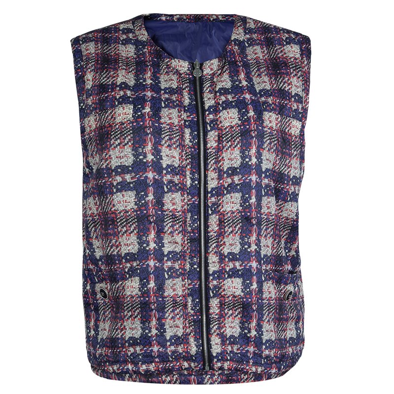 مملوكة مسبقًا جاكيت شانيل نايلون مطبوع بلا أكمام بوجهين L