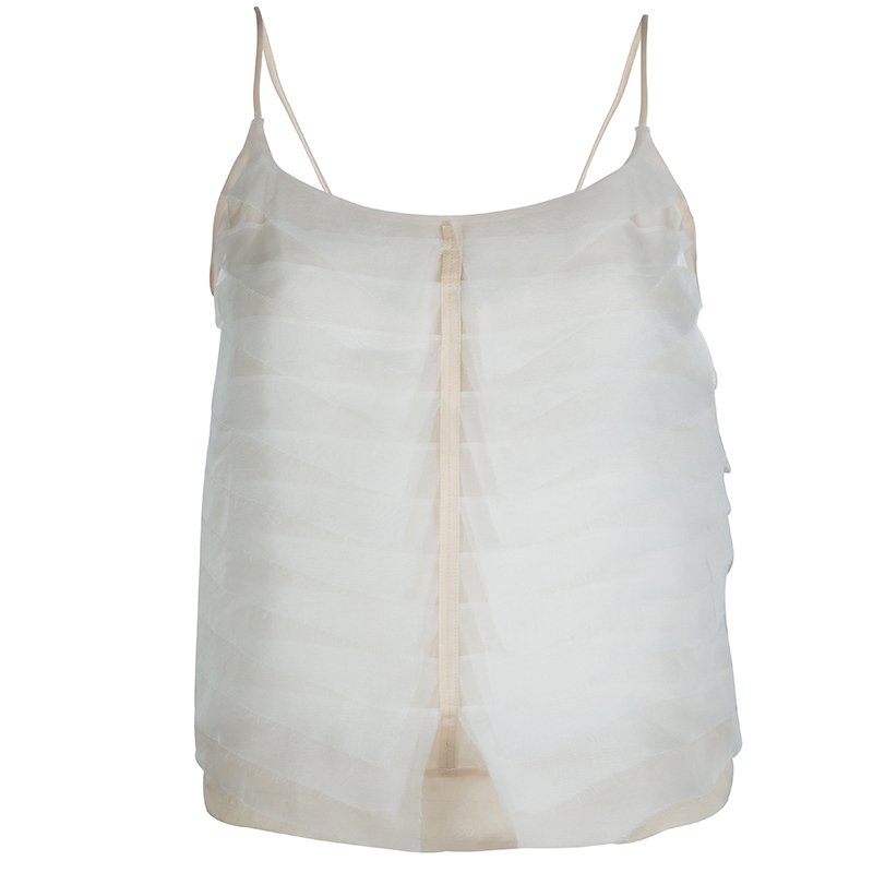 Pre Owned توب شانيل حرير بيج طبقات شيفون M